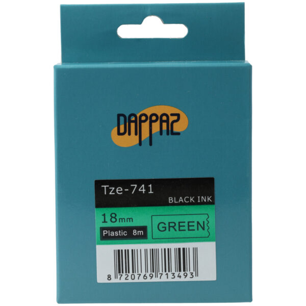 Brother Compatible Labeltape TZe-741 Zwart op Groen 18 mm x 8 m